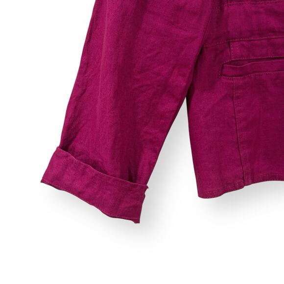 Hot Cotton Magenta Pink Linen Button Front Jacket Blazer Womens Size M Pockets - Picture 4 of 9